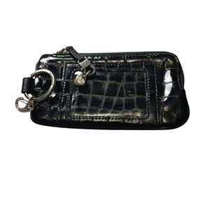 Brighton Black Patent Leather Twister Wristlet Zip Top Key Fob Card Slots ID